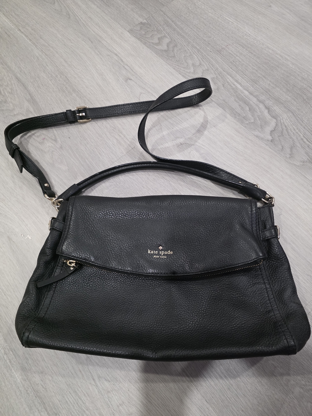 kate spade Black Pebbled Leather Shoulder Bag with Gold Hardware
